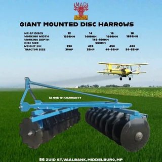 Mounted disc harrows available for sale at Mad Farmer SA Middelburg MP.