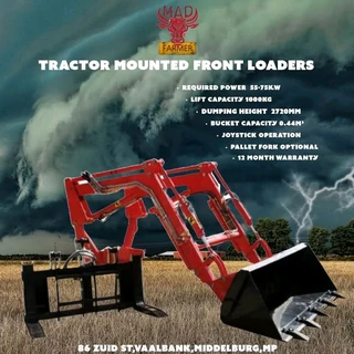 Tractor mounted Front-end Loaders available for sale at Mad Farmer SA Middelburg MP.