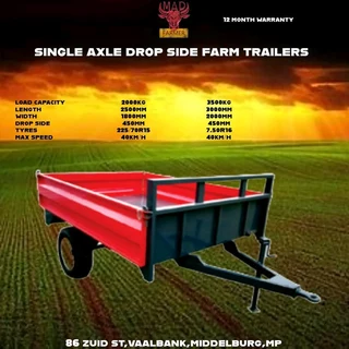 Single axle Farm Trailers available for sale at Mad Farmer SA Middelburg MP.