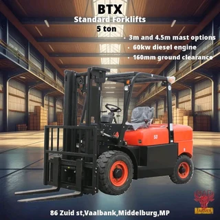 BTX 5 ton standard forklifts available for sale at Mad Farmer SA Middelburg MP.