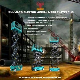 Sunward Scissor lifts available for sale at Mad Farmer SA Middelburg MP.