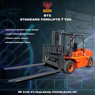 BTX 7 ton standard forklifts available for sale at Mad Farmer SA Middelburg MP.