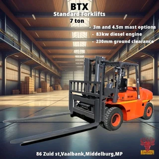 BTX 7 ton standard forklifts available for sale at Mad Farmer SA Middelburg MP.