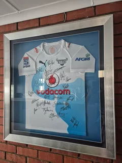 Signed Blue Bulls jersey in frame