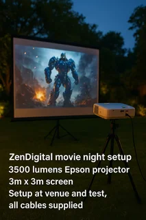 Projector/ Screen hire/ slideshow presentation/ photography/ video/ sound/ movie night/ 360