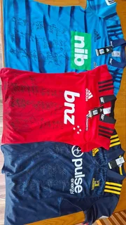 Crusaders, Blues, Highlanders signed jerseys from the 2018-2019 squad