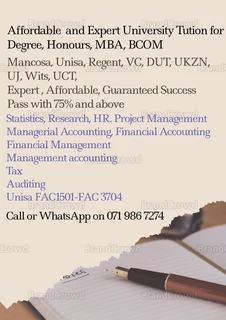 Affordable Expert University Tuition for BCOM / BACC / HONOURS / BBA / MBA Year one to MBA