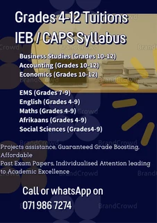 Affrodable and Expert grade 4-12 tuitions for CAPS and IEB syllabus