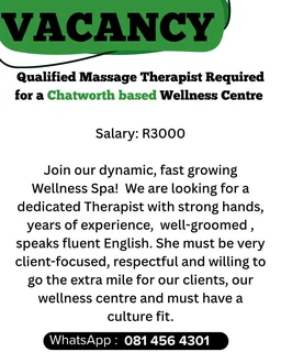 Seeking Urgently A Qualified Massage Therapist Required For A Chatworth Based Wellness Centre