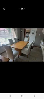 Six Seater Oak Veneure Dining Room Table , Comes With Six Chair&#39;s And a Side Dining Cabinet