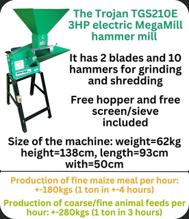 Trojan TGS210E MegaMill 3HP 220V electric hammer mill grinding mill from www.hammermill.co.za