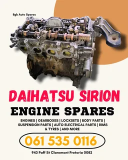 Daihatsu sirion engine spares Whatsapp me for prices 063 149 6230