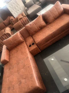 Big l shape couch with cupholder and ottoman