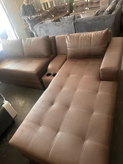 Brown big l shape couch with ottoman