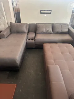 Brown big l shape couch with ottoman