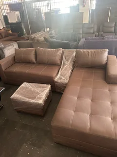Brown big l shape couch with ottoman