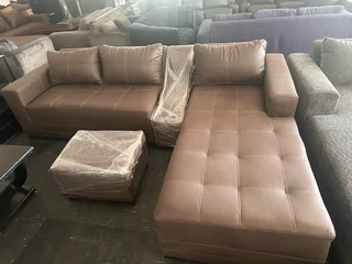 Brown big l shape couch with ottoman