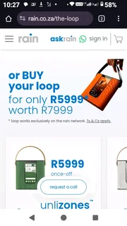 1 week old Android Rain Loop Smartphone For Sale Very Urgently. R2000 CASH