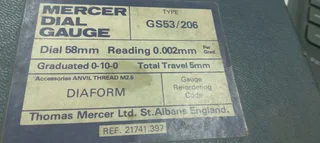 Mercer Dial Indicator 0.002mm