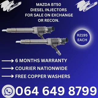 Mazda BT50 diesel injectors for sale on exchange with 6 months warranty and free copper washers.