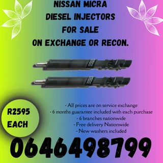 Nissan Micra diesel injectors for sale on exchange or to recon 6 months warranty