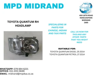 Toyota Quantum - RH Head Lamp