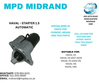 Haval H1, H2, H6 &amp; H6C - Starter 1.5 Automatic