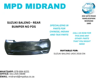 Suzuki Baleno 1400 2016 on - Rear Bumper, No PDS
