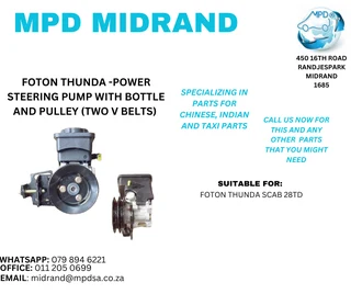 Foton Thunda - Power Steering Pump With Bottle &amp; Pulley (Two V Belts)