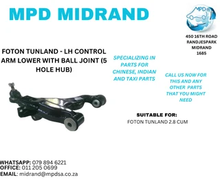 Foton Tunland 2.8 - LH Control Arm With Ball Joint (5 Hole Hub)