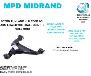 Foton Tunland 2.8 - LH Control Arm With Ball Joint (6 Hole Hub)