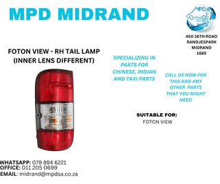 Foton View - RH Tail Lamp (Inner Lens Is Different)