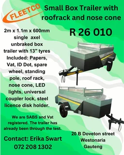 Small Box Trailer with nose cone and roof rack