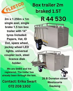 2m x 1.250m x 1m Big Box Trailer single axle braked 1.5 T for sale