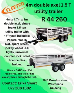 4m x 1.7m x 1m Double axle braked 1.5 Ton Utility Trailer for sale