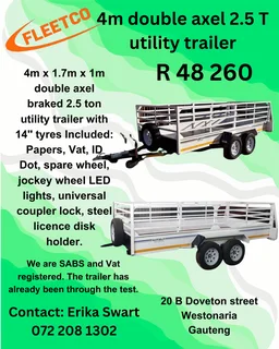 4m x 1.7m x 1m Double axle braked 2.5 Ton Utility Trailer for sale