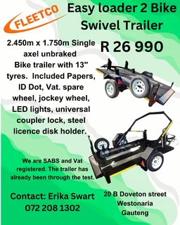 Easy loader single axle 2 Bike Trailer unbraked 750kg for sale