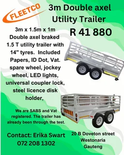 3m double axle braked 1.5 ton Utility trailer for sale