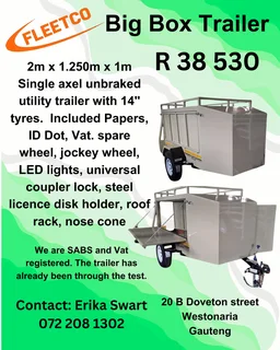 2m single axle unbraked 750kg Box Trailer for sale