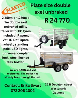 Plate size double axle unbraked 750kg Utility ttrailer for sale