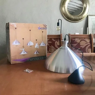 Brand new Bright Star Lighting 23.5cm Aluminium Dome Pendant with Black Cord - Silver