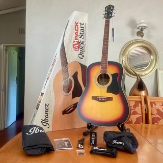 Brand new Ibanez Jampack Acoustic Guitar Package V50NJP - Open Pore Vintage Sunburst
