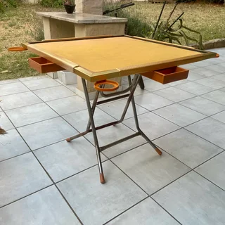 4-seater Felt-top Game/Card Table w/ Drawers &amp; Extendable Cup Holders - Orange/Gold