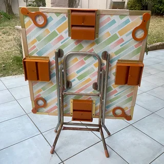 4-seater Felt-top Game/Card Table w/ Drawers &amp; Extendable Cup Holders - Orange/Gold