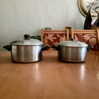 [SOLD] 2 x Aloe Stainless Steel Pots - Good condition - Sandton
