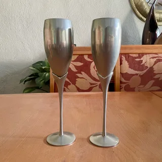 2 x Stainless Steel Champagne Flutes - Good condition - Sandton