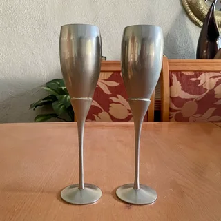 2 x Stainless Steel Champagne Flutes - Good condition - Sandton