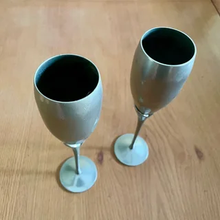 2 x Stainless Steel Champagne Flutes - Good condition - Sandton