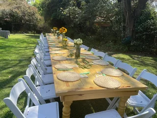 Tables and Chairs hire. Full decor set up with cutlery and crockery. Umbrellas and Gazebos hire.