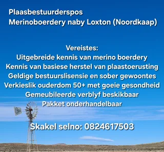 Plaasbestuurderspos - Ad Posted By J Van Wyk